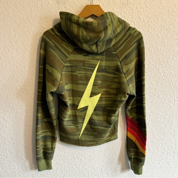Aviator Nation Tops - Aviator Nation Bolt Stitch Camo Crop Neon Rainbow 4 Stripe Hoodie Women’s S